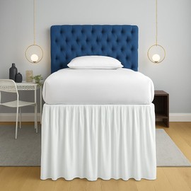 SLEEP-NEST Twin XL Dorm Bed Skirt - 46” Extra Long Drop, Platform Style - Dust Ruffle Bed Skirt, Wrinkle-Resistant, Hidden Storage Solution, Easy Fit for College Dorm Beds - White