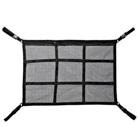 iDopick Car Ceiling Cargo Net Pocket, 80 x 55cm Nine Grid Mesh Nine SUV Roof Organizer Long Trip Storage Bag,Tent Putting Quilt Towel Sundries Interior Accessories Car Roof Storage Organizer