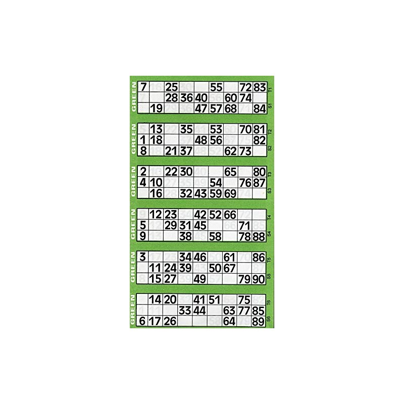Jumbo Bingo Ticket Singles, 6 to View Pad, Green