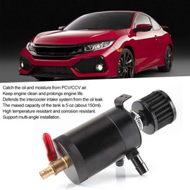 KIMISS Kit Universal de Lata recolectora de Aceite, Tanque de Reserva de 2 Puertos con válvula de Drenaje, ventilación con Deflector, Capacidad de 5 oz (Negro)