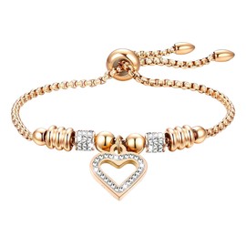 CLEPSIDRA® Pulseras mujer de acero inoxidable. Brazalete ajustable uso diario. Regalos para mujer, pulseras para mamá, novia o amiga. Joyeria y Accesorios para mujer a la moda. Jewelry Gift (ESTANDAR, LOVE, DORADO)