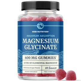 Magnesium Glycinate Gummies 600MG | Sleep, Calm & Relaxation Support | 60MG Elemental Mag Per Serving | Grape Flavor, Gluten-Free | High Absorption Magnesium Gummies for Women, Men & Family | 60 Ct