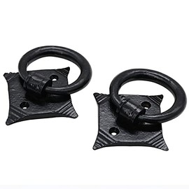 SaKeGa Small Ring Door Knocker or Cabinet Pulls - True Solid CAST Iron - Blackened Hammered Finish - Set of 2 Pcs