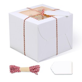 DOYIDE DOYIDE 20Pcs Mini Cake Boxes with Window, 6x6x5 Inches White Bakery Boxes, Small 4 Cupcake Boxes, Cake Packaging for Pastries, Cookies, Chocolates, Cupcakes, Birthday Party, Wedding