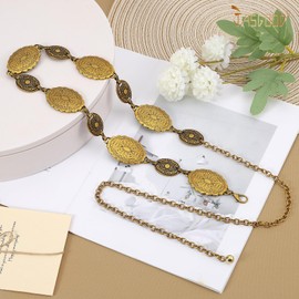 JASGOOD Western Metal Concho Belt for Women Western Oval Cowgirl Waist Chain Belt for Dresses Jeans Country Concert Outfit