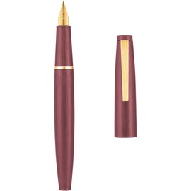 erofa Jinhao 80 - Pluma estilográfica de fibra de carbono cepillado, punta fina de iridio, rojo vino con clip dorado