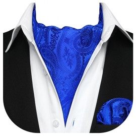 HISDERN Mens Royal Blue Cravat and Pocket Square Set Paisley Silk Cravats Ascot Tie with Handkerchief for Wedding Party Business