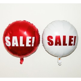 Happium SALE Foil 10pcs Red, White Foil Balloons, Size 18 inches (46cm), SALE Round Helium Balloons, Straw and Ribbon Included for Shops, Storages Adverdsing Discount
