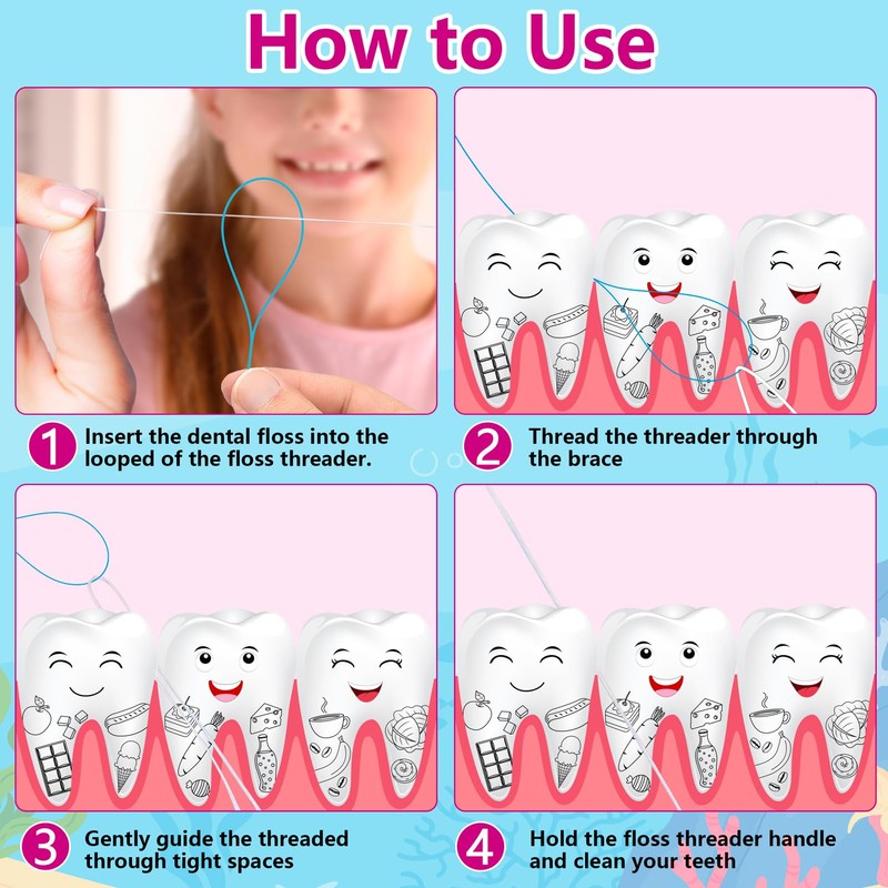 Preteen Kids Floss Threaders, Deep Clean Orthodontic Threader Floss for