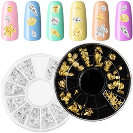 Framendino, 4 Pack Ocean Theme Nail Art Charms Metal 3D Starfish Beach Gems for Manicure Jewelry Design Decorations