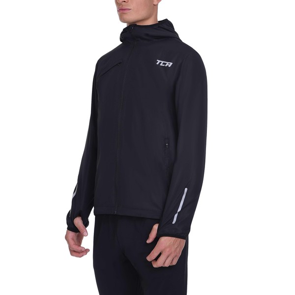 TCA Mens Boys Running Softshell Jacket Reflective Breathable Compact Zip Pockets, Black