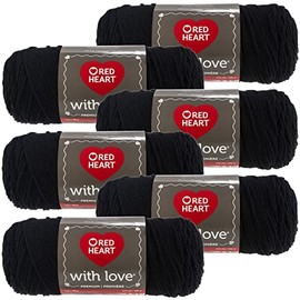 Red Heart Love Yarn-6/Pk-Black, 6/Pk, Black 6 Pack