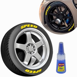 Letras Para Llanta Stickers 4 Llantas Auto F1 Letras Caucho (SPEED, Amarillo)