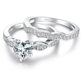 JiaYang Rings for Women Silver 925 Wedding Engagement Rings for Women Sterling Silver CZ Diamond Rings Zirconia Rings White Gold-Plated Women's Rings Dancing CZ Diamond Rings for Wedding Jewellery, White Gold