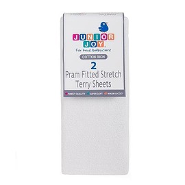 2 White Pram Cotton Terry Fitted Sheets - 6269WH