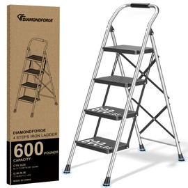 Step Ladder Foldable Folding Stool - for Home Adults Kitchen 4 Stepping Extension Tall Heavy Duty with Handrails - Closet Stepstool Stair Ladders Extendable Stepladder for Indoor House 600Lbs