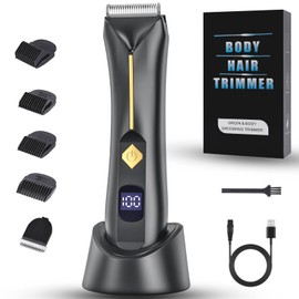 Groin Hair Trimmer for Men KSIAOS Trimmer for Men Electric Ball Trimmer/Shaver Waterproof Pubic Groin Body Hair Trimmer with Ceramic Blade Heads for Wet/Dry Use, Body Groomer with Recharge Dock, Black
