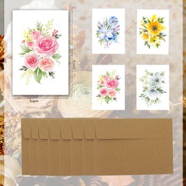 POMKON Blank Cards, 40Pack Floral Pattern Thank You Greeting Cards with Peel-and-Seal Rustic Envelopes Size 4x6Inch