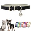 Black XS Dog Collar with Bell Leather Puppy Collar with