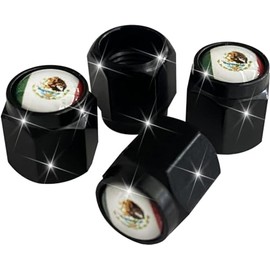 4 Pcs Metal Black Mexican Flag Tire Valve Stem Caps Cover, Air Valve Cap, Aluminum Car Wheel Stem Caps, Universal Stem Covers for Cars, Trucks, Motorcycles, Corrosion Resistant, Tire Valve Stem Caps