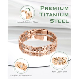 Jeracol Magnetic Bracelet for Women, Titanium Steel Lucky Clover Ladies Magnetic Bracelet with Upgrade Folding Clasp，Adjustable Size with Sizing Tool in Gift Box