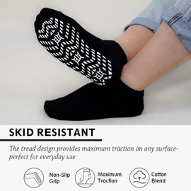 ZAKASA Non Slip Grip Socks for Men Non Skid Grippy Socks Anti Slip Gripper Socks for Elderly Hospital Yoga, Black-4 Pack, 13-15
