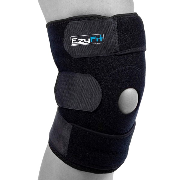 EzyFit Knee Brace Support Dual Stabilizers &amp; Open Patella - Adjustable Breathable Neoprene for ACL Meniscus Tear Injury Recovery Comfort Fit-Black/Blue,Extra Large - 16" - 24"