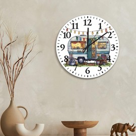 godblessign Fifth Wheel Camper Travel Round Decorative Clocks Battery Operated 15 Inch Silent RV Colorful Clock Rustic Wall Art Farmhouse Home Decor for Kitchen Living Room Bedroom Office