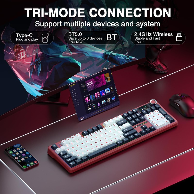 AULA F108 PRO - Wireless Mechanical Keyboard with Screen&Knob,Hot Swappable