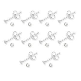 Set 10 PAIRS Genuine Sterling Silver Cubic Zirconia stud Earrings Clear - Colours as shown in photos - SIZE: TINY 2mm - TEENY WEENY STUDS. Gift Boxed