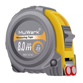 MULWARK 26Ft Measuring Tape Measure Inch Metric Scale Both-Side Metal Blade Magnetic Tip
