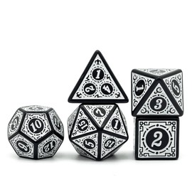 Poludie DND Dice Set -D&D Polyhedral Dice (7 Pcs) with Gift Leather Dice Bag for Dungeons and Dragons Role Playing Dice Games RPGs (Dice-White with Black Edge)
