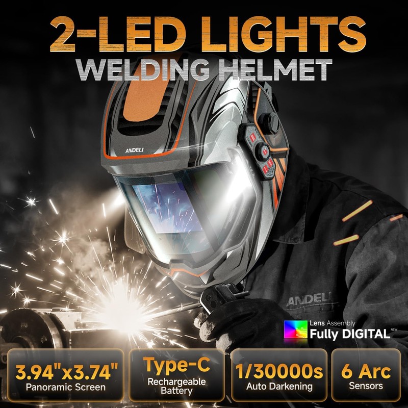 ANDELI Welding Helmet - 180° Panoramic 6 Arc Sensor True