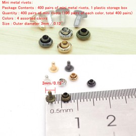 Youmeizer 400 Pairs Micro-Sized Metal Leather Rivets, for Leather Crafting, DIY Accessories, Shoe Repair, Bag Making, and Fabric Reinforcement (4 Colors Mixed, 3mm/0.12 ")