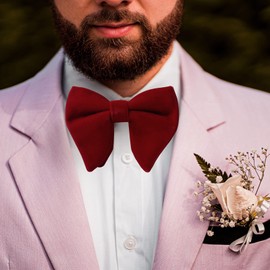 HOULIFE Velvet Bow Ties for Men, Pre-tied Style Oversized Tuxedo Bowties Solid Color Formal Men's Bowtie for Wedding Party (Burgundy)