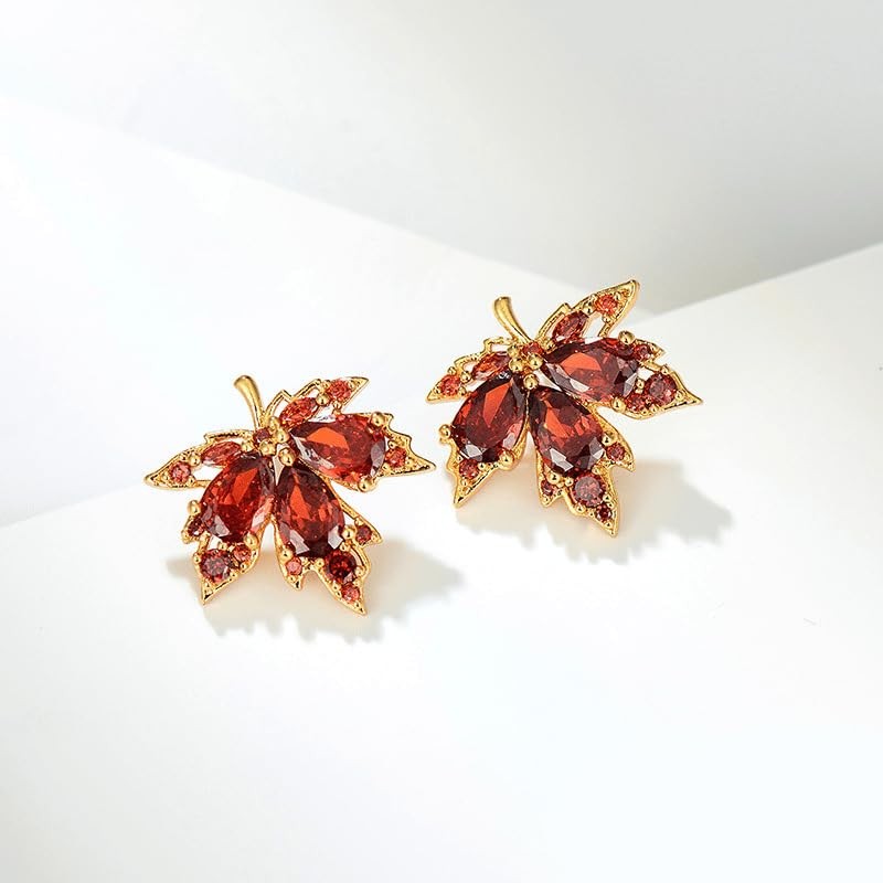 Thanksgiving Maple Leaf Earrings Orange Crystal Maple Leaf Hoop Earrings
