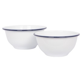 Argon Tableware 2pc Blue White Enamel Mixing Bowl Set - Deep Metal Nesting Kitchen Baking Cooking Salad Easy Storage Food Bowls