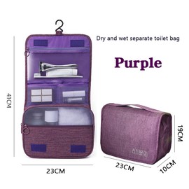 Toiletry Bag for Travel, Hanging Travel Bag, Multiple Compartments to Organize Personal Items, Metal Hanging Hook, dark purple