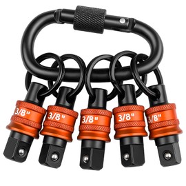 Saipe 5pcs Socket Holder Key Chain, 3/8" Drive Socket Organizer Keychain Quick Release Design with Carabiner, Impact Wrench Accessories for Construction Workers, Linemen, Mechanics and Carpenters