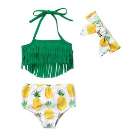 Styles I Love Infant Baby Girls Pineapple Fringe Bikini Swimsuit with Headband Bathing Suit Beach Pool Swimwear 3pcs Set (Pineapple Green, 70/0-3 Months)