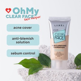 OhMy Clear Face Foundation - Acne Coverage - SPF-Enhanced, Salicylic Acid & Tea Tree Extract - Dewy & Flawless Finish - Sensitive Skin Care - Organic & Oil-Free - 401, 1.35 fl.oz