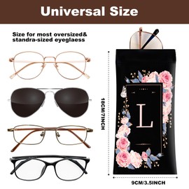 2Pcs Initial Letter Sunglass Eyeglass Glasses Case Soft PU Leather with Cleaning Cloth Soft Sunglasses Case Cute Aesthetic Portable Travel Glasses Pouch Bag for Men Women Girls Letter L