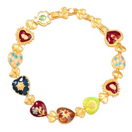 Lanadale Chunky Gold Vintage Heart Charm Floral Statement Choker Byzantine Medieval Renaissance Necklace and Dangle Earrings Costume Jewelry for Women Boho Colorful Non-Tranish Jewelry Gift, 11.81