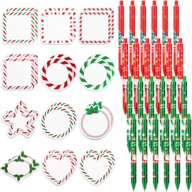 Spakon 48 Pcs Christmas Notepad Set Includes 24 Pcs Christmas Candy Sticky Notes 3x3 Inch and 24 Pcs Christmas Themed Ballpoint Pens with Black Ink for Students Teacher Office School Supplies