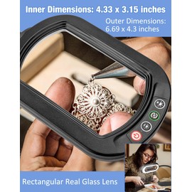 IVMAIE 10X Magnifying Glass with Light and Stand LED Magnifier with Light Hands Free Lighted Magnifying Desk Lamp Dimmable for Close Work Craft Read Cross Stitch Sewing Repair Hobby Rectangular