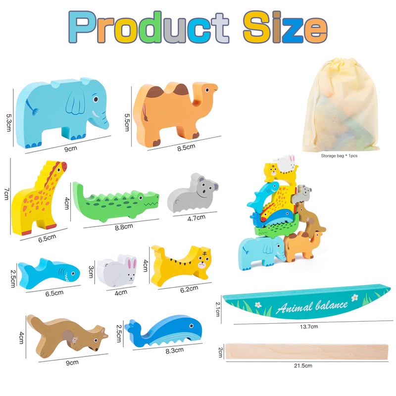 Shinse Building Blocks, Balance Game, Animals, Storage Bag Included, Cute,