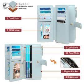 GAEKEAO Womens Wallet RFID Blocking Trifold Large Capacity Ladies Wallets Vegan Leather Floral Card Holder Multi Card Organizer