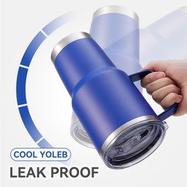 Cool Yoleb 30 oz Tumbler with Handle and Lid, Stainless Steel Tumblers Double Wall Vacuum Insulated Travel Mug Leak Proof Cup Keep Drinks Cold and Hot Blue, 1 Pack