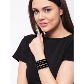 Cryshimmer 5 Pcs Bead Bracelet Set for Women Black Bead Ball Stretch Elastic Bracelet