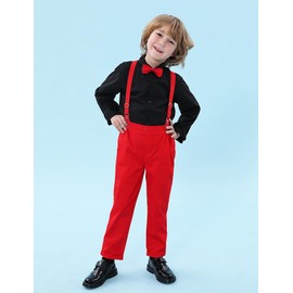 A&J DESIGN Valentines Outfit Toddler Boy Christmas Easter Gentleman Baby Formal Suspender Dress Suit Black Red 4-5T